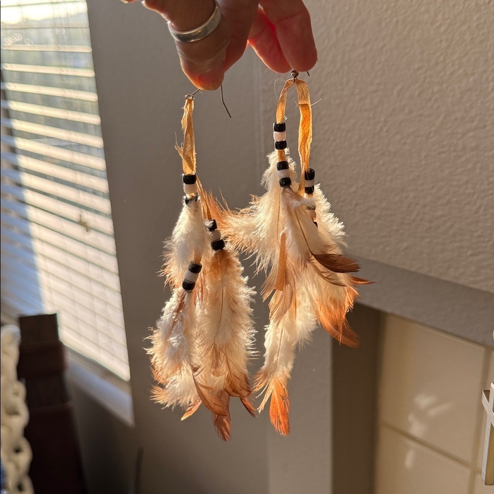 Feather Earrings with Bead Accents super lightweight